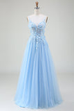 A-Line Light Blue Formal Dress with Appliques