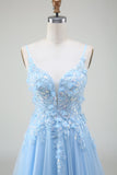A-Line Light Blue Formal Dress with Appliques