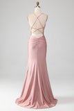 Sparkly Blush Beaded Long Mermaid Formal Dress