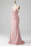 Sparkly Blush Beaded Long Mermaid Formal Dress