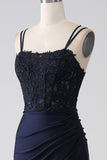 Mermaid Beaded Navy Formal Dress with Ruffles