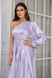 Lavender One Shoulder Simple Formal Dress