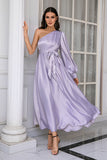 Lavender One Shoulder Simple Formal Dress