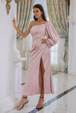 Pink One Shoulder Wedding Party Dress