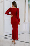 Burgundy Mermaid Formal Dress with Ruffles
