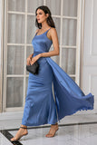 Blue Spaghetti Straps Simple Formal Dress