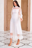 Long Sleeve Ruffle A Line White Maxi Dress