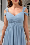 Grey Blue Cold Shoulder Simple Formal Dress