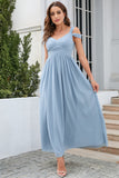 Grey Blue Cold Shoulder Simple Formal Dress