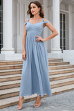 Grey Blue Cold Shoulder Simple Formal Dress