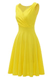 Yellow V Neck 1950s Dress