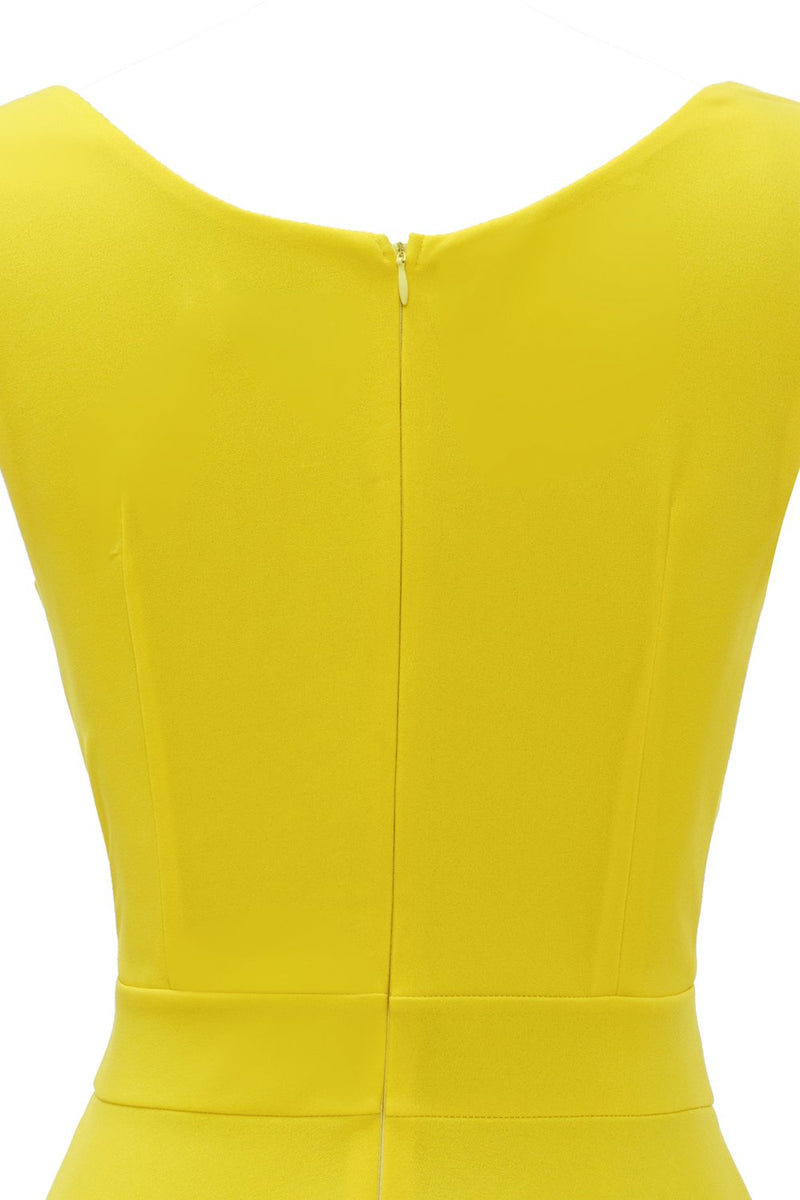 Load image into Gallery viewer, Yellow V Neck 1950s Dress