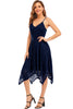 Load image into Gallery viewer, Navy Spaghetti Straps High Low Lace Party Dress