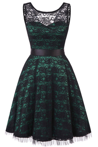 Vintage Elegant Dark Green Lace Dress