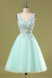 Mint Green Short Prom Dress With Appliques