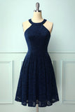 Navy Halter Lace Midi