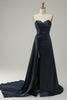 Load image into Gallery viewer, A Line Sweetheart Navy Long Formal Dress with Split Front
