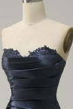 A Line Sweetheart Navy Long Formal Dress with Split Front