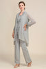 Load image into Gallery viewer, Zapaka Women Grey 3 Piece Mother of the Bride Pant Suits with Lace