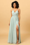 Mint Green A-Line Ruched Chiffon Bridesmaid Dress