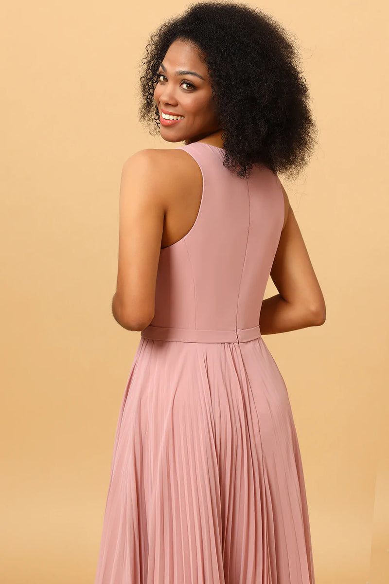 Load image into Gallery viewer, Blush Long Chiffon Pleated Bridesmaid Dress with Slit