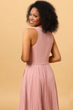 Blush Long Chiffon Pleated Bridesmaid Dress with Slit
