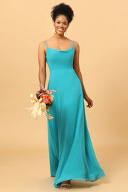 Spaghetti Straps Chiffon Jade Bridesmaid Dress