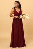 A-line Chiffon Burgundy Bridesmaid Dress