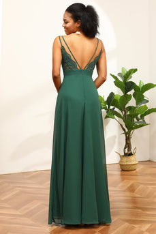 Dark Green Spaghetti Straps Bridesmaid Dress With Lace