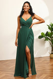 Dark Green Spaghetti Straps Bridesmaid Dress With Lace