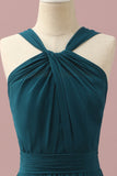 Dark Green Halter A-Line Junior Bridesmaid Dresses