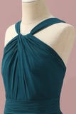 Dark Green Halter A-Line Junior Bridesmaid Dresses