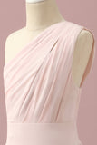 Light Pink Chiffon One Shoulder Junior Bridesmaid Dress