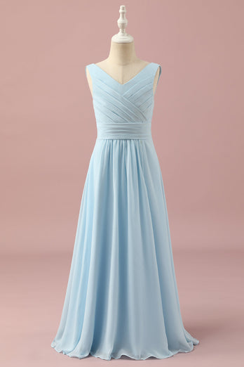 Light Blue V-Neck Chiffon Junior Bridesmaid Dress