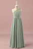 Load image into Gallery viewer, Green One Shoulder Lace and Chiffon Junior Bridesmaid Dress