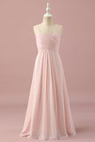 Light Pink Spaghetti Straps Chiffon Junior Bridesmaid Dress