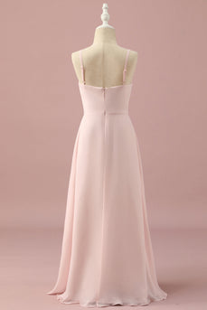Light Pink Spaghetti Straps Chiffon Junior Bridesmaid Dress