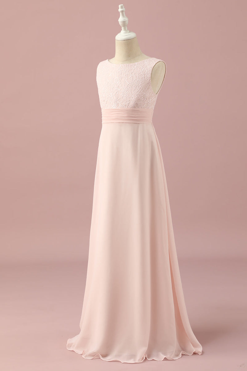 Load image into Gallery viewer, Light Pink Lace and Chiffon Junior Bridesmaid Dress