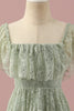 Load image into Gallery viewer, Green Lace Square Neck High Low Junior Bridesmaid Dress
