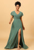 Load image into Gallery viewer, Chiffon A-Line Green Bridesmaid Dress with Slit