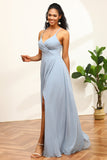 Dusty Blue Halter Blackless Bridesmaid Dress