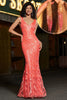 Load image into Gallery viewer, Charming Coral Mermaid Deep V Neck Sparkly Sequin Formal Dress with Accessory