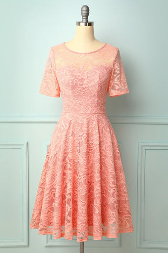 Pink Midi Lace Bridesmaid Dress