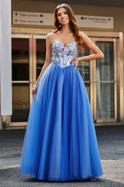 Royal Blue A-Line Sweetheart Broken Mirrors Strapless Corset Long Formal Dress