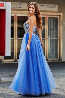 Royal Blue A-Line Sweetheart Broken Mirrors Strapless Corset Long Formal Dress