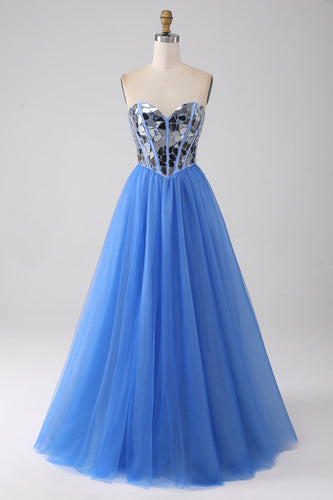 A-Line Sweetheart Mirror Royal Blue Formal Dress