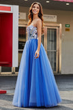 Royal Blue A-Line Sweetheart Broken Mirrors Strapless Corset Long Formal Dress