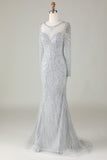 Gorgeous Sparkly Grey Beaded Mermaid Long Formal Dress