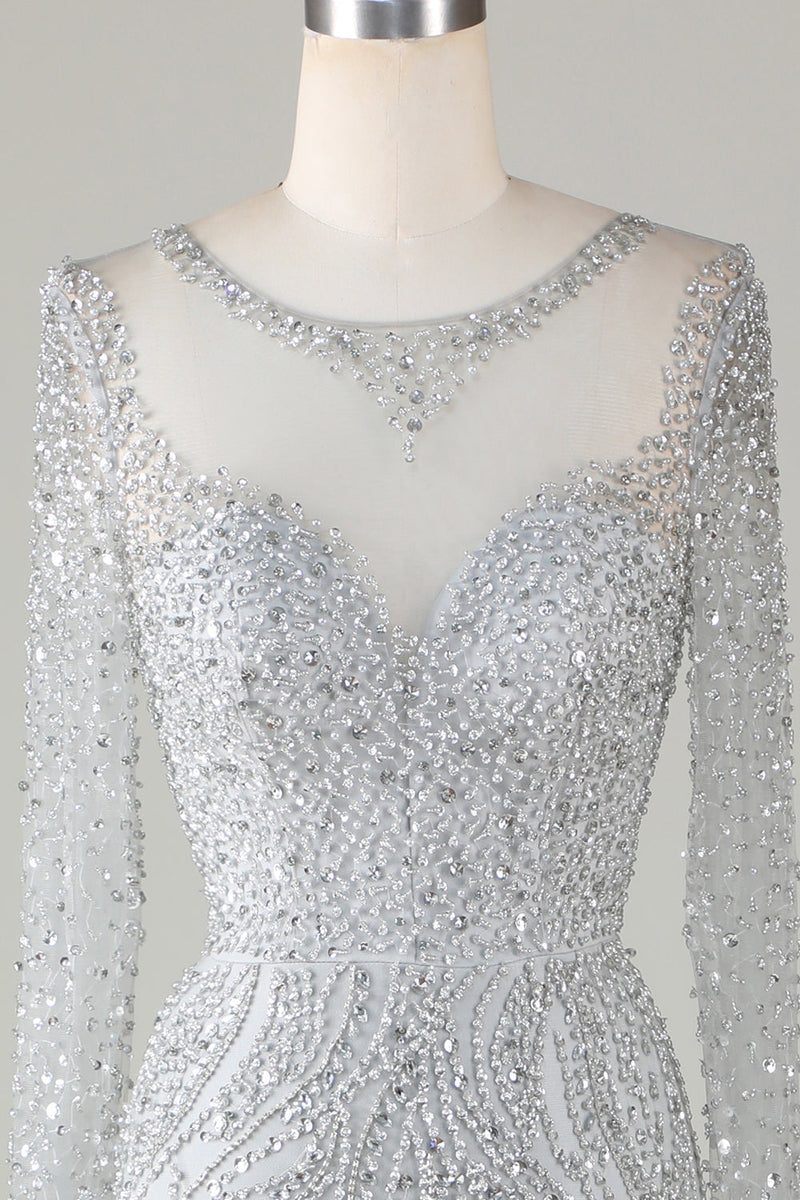 Load image into Gallery viewer, Gorgeous Sparkly Grey Beaded Mermaid Long Formal Dress