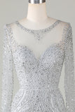 Gorgeous Sparkly Grey Beaded Mermaid Long Formal Dress